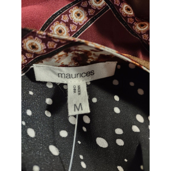 Maurices Fall Medium Brown Maroon Patchwork Floral Top High-Low Hem Career NEW - Picture 5 of 5